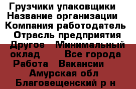 Грузчики-упаковщики › Название организации ­ Компания-работодатель › Отрасль предприятия ­ Другое › Минимальный оклад ­ 1 - Все города Работа » Вакансии   . Амурская обл.,Благовещенский р-н